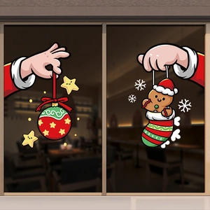 Adesivi natalizi per finestre con mani di Babbo Natale, palline e omino di pan di zenzero