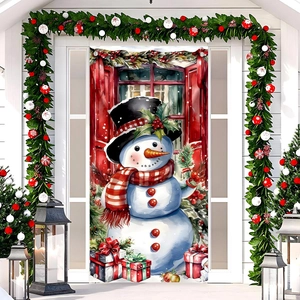 Bandiera Banner Per Porta Di Natale Poliestere Motivo Pupazzo Di Neve Decorazione Sospesa Esterna Portico Giardino Casa Festa