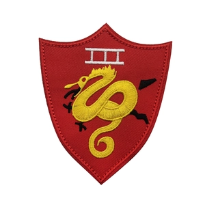 Detailed close-up of Top Gun Maverick patch with red shield and golden dragon embroidery