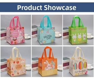 Six assorted Easter gift bags with bunny patterns and Happy Easter greetings
