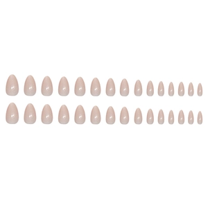 Glitzernde nudefarbene Cat-Eye-Mandelnägel zum Aufkleben mit feinem Perlglanz-Finish