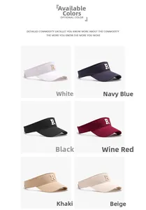 Detailed color selection guide for sports visor caps with 3D letter R embroidery