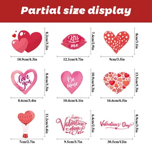 Tableau des tailles détaillé pour autocollants statiques de fenêtre Saint-Valentin en 9 dimensions