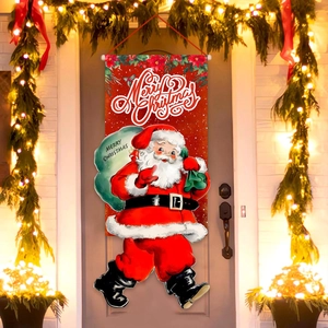 Outdoor Santa Claus Merry Christmas door banner banner hanging for holiday house decoration