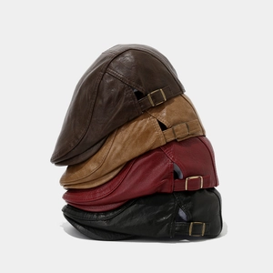 Classic faux leather newsboy caps in multiple colors with adjustable metal side buckles