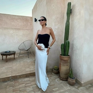 Jupe Mi-Longue En Satin Élégante Taille Haute Couleur Unie Texture Satin Ligne A Pour Femmes Quotidien Fête