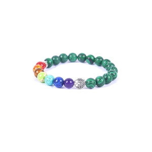 Handmade Chakra bracelet with malachite beads and a silver Tree of Life charm