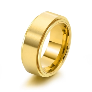 8mm gold rotatable fidget ring for men in brushed titanium steel with matte finish