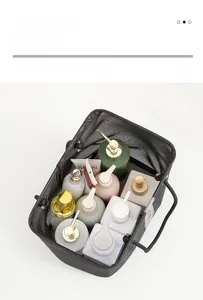 Mesh cosmetic bag with wide-open metal frame for easy access and organized storage