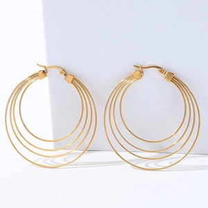 Boucles d'oreilles créoles dorées multicouches en acier inoxydable style français