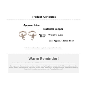 Detail showing dimensions of 1.6cm zircon cross earrings with weight specifications