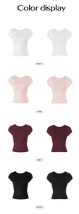 Aperçu des coloris de t-shirts dos nu à manches courtes en blanc, rose, rouge et noir