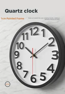 Detail of 30cm quartz wall clock with 1cm black spray-painted frame and numeric dial