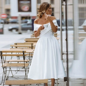 Elegant Off Shoulder Satin Midi Dress Criss Cross Neckline A-Line Formal Party Wedding Guest For Women