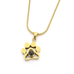Collier en acier doré avec pendentif patte de chien et chaîne serpent ronde