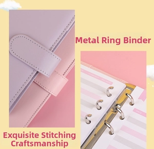 Detail of A6 PU leather binder showing fine stitching and metal loose-leaf buckle
