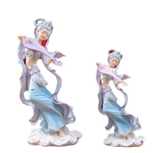 Traditional Dunhuang Flying Apsaras resin ornaments with pipa in light blue and purple