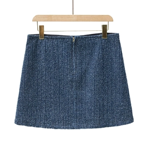 Minigonna chic in tweed blu da donna con trama testurizzata e cerniera metallica