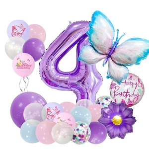 Ice blue butterfly balloon set for 4th birthday party decoration with large number 4 balloon