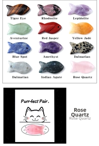 Detailed selection of fish-shaped natural crystal pendants in various mineral stones