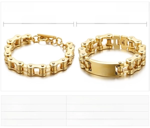 Size chart and specifications for gold stainless steel bicycle chain hip-hop bracelet