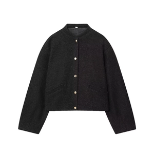 Giacca Bomber Corta In Tweed Da Donna Bottoni In Metallo Dorato Orlo Elastico Maniche Lunghe