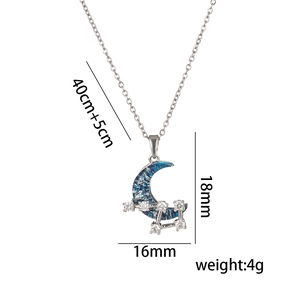 Star and blue moon pendant necklace in titanium steel with 40cm plus 5cm chain