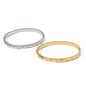 Bracciali rigidi in acciaio inossidabile oro e argento con zirconi rotondi incastonati