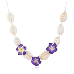 Collier Fleurs En Coquillage Bohème Cauris Naturels Plumeria Argile Polymère Cordon De Cire Réglable Bijoux De Plage Été Pour Femmes Filles