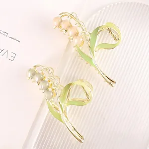 Maiglöckchen Haarspange Legierung Emaille Blume Mit Künstlicher Künstliche Perle Elegante Französische Vintage Haarklammer Für Frauen