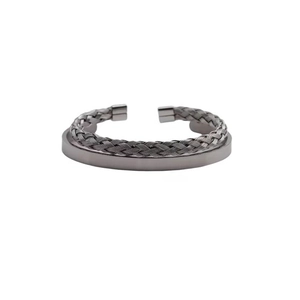 Men's silver roman numeral bangle set with braided wire and smooth metallic finish