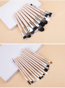 Macro view of professional makeup brush set with soft fiber bristles and pink handles