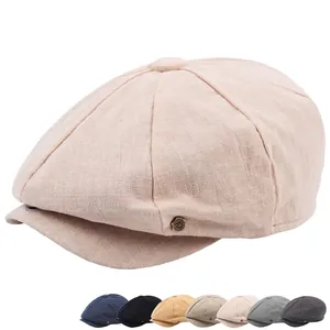 Vintage Newsboy Cap Cotton Linen Breathable British Style Flat Hat For Men Women Sunshade Retro Beret