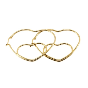 Polished 18K gold stainless steel heart hoop earrings with double heart layer design