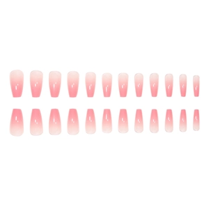 Pink gradient coffin fake nails with long ballerina shape and glossy finish set of 24