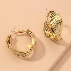 Twist Geometric Hoop Earrings With 925 Sterling Silver Earring Post Alloy Multi Layer Hollow Minimalist Ins Style For Women