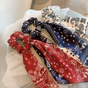 French Style Paisley Printed Ribbon Scrunchie For Women Vintage Satin Fabric Hair Ties Ponytail Holder Hair Accessories