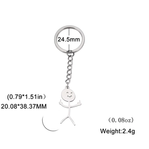 Funny stickman stainless steel keychain with middle finger and smiley face on white background
