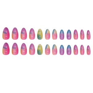 Dreamy candy-colored cat-eye glitter gradient almond press-on nails 24pcs set