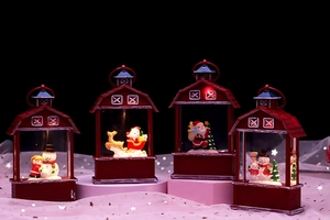 Set of four red Santa Claus house night lights with festive miniature scenes for desk decor