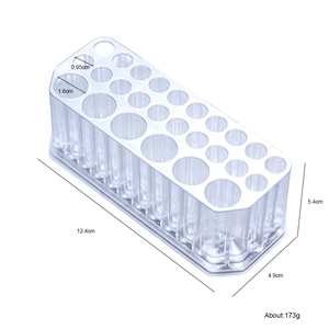 Clear acrylic 26-hole nail brush and lipstick holder stand with dimension markings