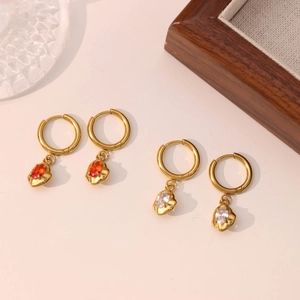 Elegant gold-plated hoop earrings with orange and clear marquise zircon stones