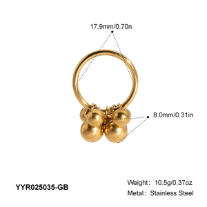 Detailed technical view of a golden stainless steel ring with dimensions and bead size
