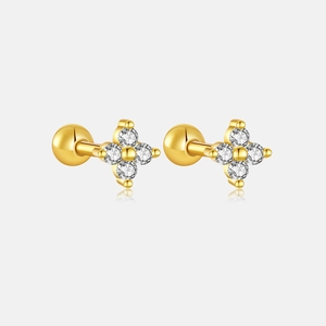Elegant S925 sterling silver clover stud earrings with sparkling cubic zirconia stones