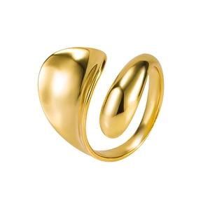 Elegant gold S925 sterling silver water drop open ring with flowing sculptural design