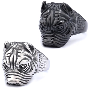 Bulldog Head Ring Stainless Steel Punk Gothic Animal Shape Biker Jewelry Unisex Animal Carved Band Accessory