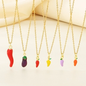 Vegetable Pendant Necklace Stainless Steel Enamel Drip Oil Chili Eggplant Carrot Jewelry For Women Fashion Accessory