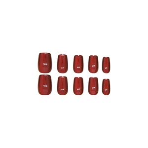 Glossy cherry red handmade press-on nails in medium-short square shape on white backdrop