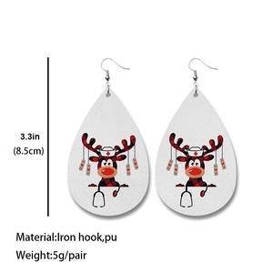 Nurse reindeer Christmas teardrop earrings in white PU leather with dimensions and iron hook