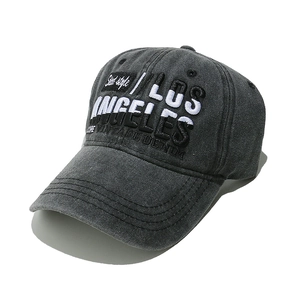 Dark grey washed cotton baseball cap with Los Angeles vintage 3D embroidery and retro style